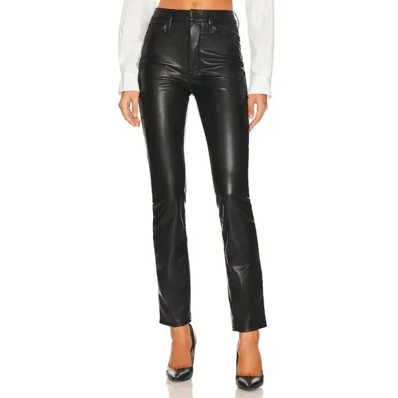 NWT Mother Dazzler Skimp in Wax On Wax Off Black Faux Leather Stretch Pants 30 - Picture 2 of 10